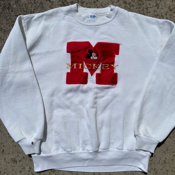 VTG 90s MICKEY MOUSE & CO DISNEY RED BLACK GRAPHIC CREW NECK KNIT JUMPER XL